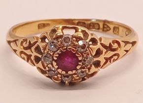 18CT GOLD RUBY AND DIAMONDS RING SIZE M 2.1g