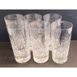 SIX ZAWIERCIE 24% LEAD CRYSTAL HIGH TUMBLERS 15CM TALL