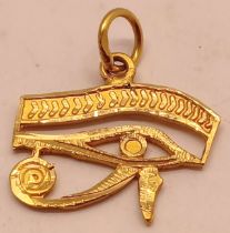 EGYPTIAN GOLD EYE OF HORUS PENDANT UNMARKED. TESTED AS GOLD. 1.6g VENDOR BROUGHT AS 18CT