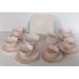 SHELLEY - DAINTY FOLIATE MOULDED IN PINK AND GREEN 21 PIECE TEA SET