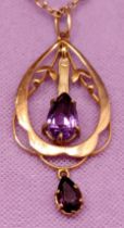 9CT GOLD AMETHYST NECKLACE 3.6g CLASP NOT GOLD