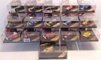 16 x QUARTZO 1/43 SCALE F1 MODELS IN PERSPEX DISPLAY CASES