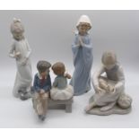 4 NAO - BOY & GIRL SITTING, GIRL WITH MISSING SHOE, GIRL PRAYING & GIRL WITH DOG SITTING ON DRESS