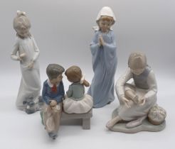 4 NAO - BOY & GIRL SITTING, GIRL WITH MISSING SHOE, GIRL PRAYING & GIRL WITH DOG SITTING ON DRESS