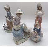 4 LLADRO - GIRL WITH GOOSE, GIRL HOLDING AN UMBRELLA, GIRL HOLDING A HAT, GIRL HOLDING KITTENS