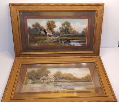 TWO OIL PAINTINGS RIVER SCENE UNSIGNED 22" X 14"