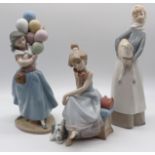 3 LLADRO - 5141 GIRL HOLDING BALLOONS, 5466 GIRL ON TELEPHONE, AND GIRL HOLDING A GOAT