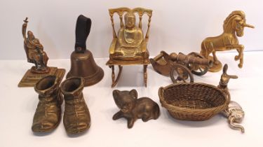 COLLECTION OF BRASS INC. BUDDHA, ROCKING CHAIR, CANNON, UNICORN ETC.