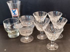 DRINKING GLASS WARE - INC. 5 COCKTAIL GLASSES, A CRYSTAL PALACE FC 1/2 PINT ETC. (9)