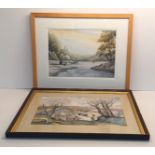 2 WATER COLOURS LAKE SCENE AND RURAL SETTING BOTH SIGNED 52CM X 42CM