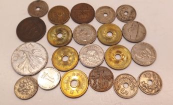COINS - MIXED TIN OF FOREIGN VINTAGE COINS