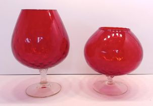 2 RUBY RED LARGE BALLOON / BRANDY GLASSES TALLEST 28CM