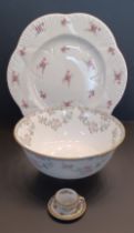 COALPORT "TRELLIS ROSE" FOOTED FRUIT BOWL 19.5 DIAMETER, COALPORT MING ROSE MINIATURE CUP AND SAUCER