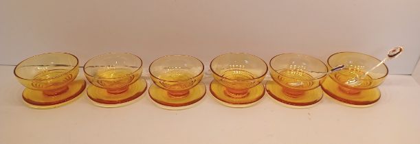 6 STUART AMBER DESSERT DISH AND SPOONS