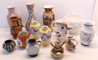 MIXED COLLECTION OF MAINLY CERAMICS INC. WEST GERMAN VASE AND SOME ORIENTAL VASES