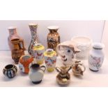 MIXED COLLECTION OF MAINLY CERAMICS INC. WEST GERMAN VASE AND SOME ORIENTAL VASES