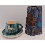 NANCY J JACKSON HAND CRAFTED ART VASE FROM CHEROKEE LEGACY COLLECTION 7" TALL AND CUP AND SAUCER