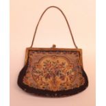 VICTORIAN EMBROIDERED TAPESTRY CLUTCH PURSE BAG