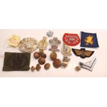 TUB OF MILITARY CAP BADGES, BUTTONS AND UNIFORM CLOTH BADGES, INC. WESSEX BRIGADE