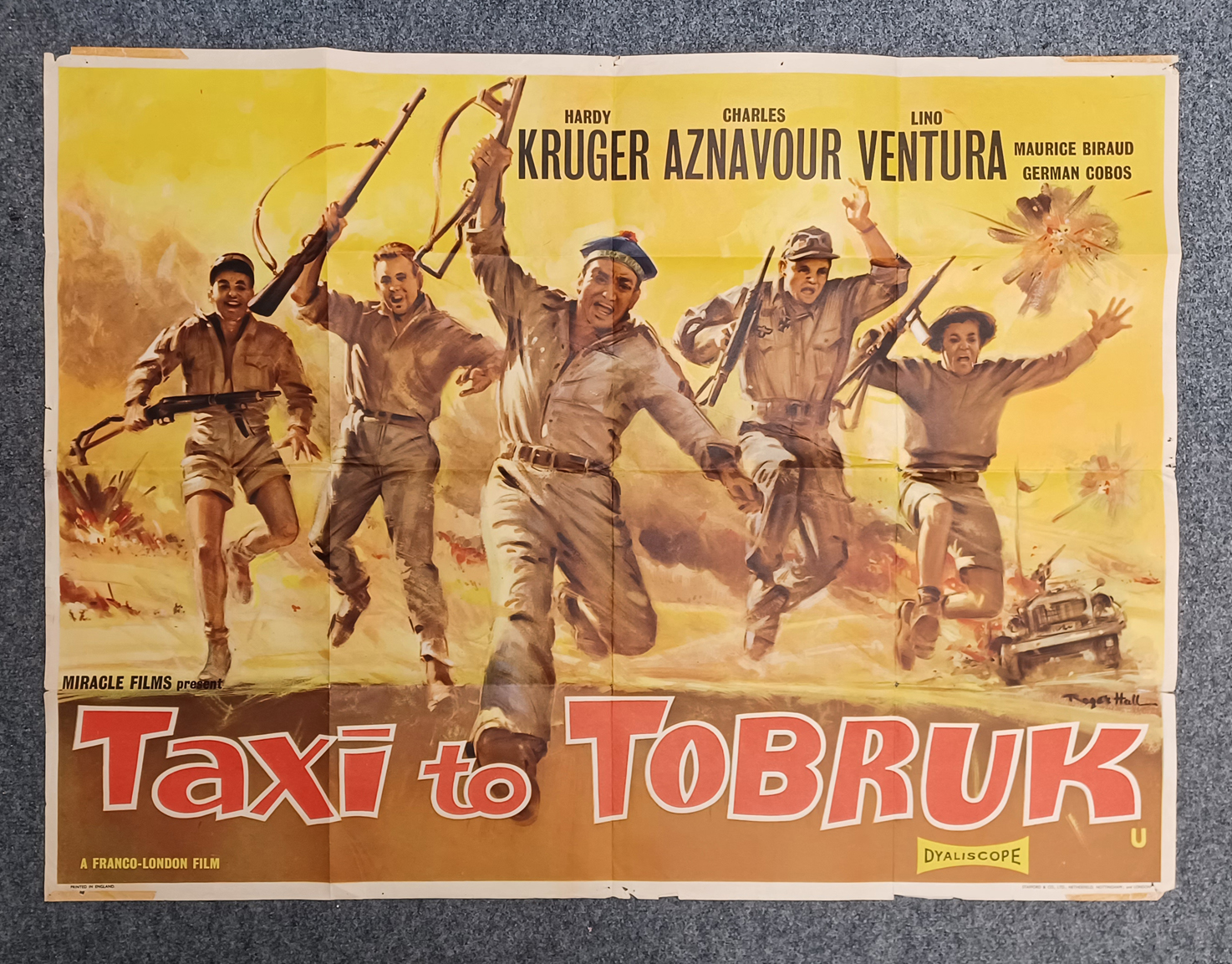 FILM POSTER - TAXI TO TOBRUK 1961 HARDY KRUGER CHARLES AZNAVOUR APPROX 39" x 29"