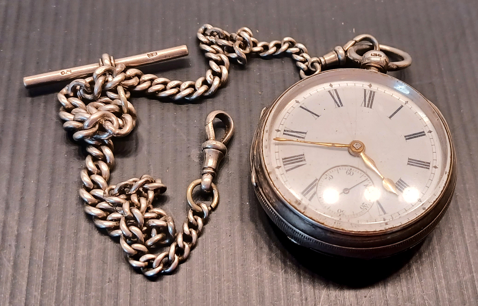 SILVER 1880 POCKET WATCH WITH AN ALBERT CHAIN 136g