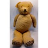 VINTAGE 1960'S LARGE STRAW TEDDY BEAR PROBABLY CHAD VALLEY 30" TALL