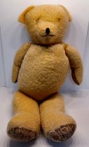 VINTAGE 1960'S LARGE STRAW TEDDY BEAR PROBABLY CHAD VALLEY 30" TALL