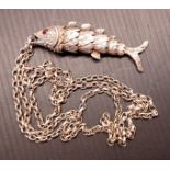 SILVER FISH PENDANT 65MM LONG ON SILVER CHAIN 29" 34.5g