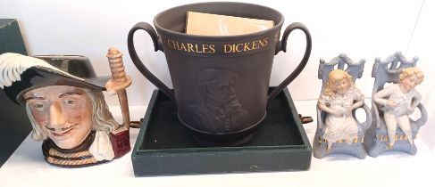 ROYAL DOULTON CHARLES DICKENS LOVING CUP, AND ROYAL DOULTON CHARACTER JUG ARAMIS AND VICTORIAN BISQ