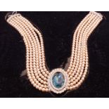 Franklin Mint Necklace Of Diana Princess Of Wales Multi Faux Pearl Strand Blue Stoned Choker