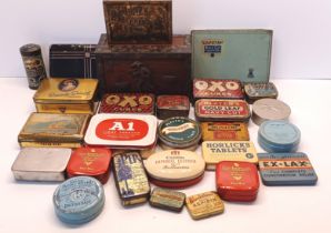 28 VINTAGE TINS INC. OXO, CUSSONS IMPERIAL LEATHER, KEE LOX IVORY BRAND, CAPSTAN NAVY CUT CIGARETTES