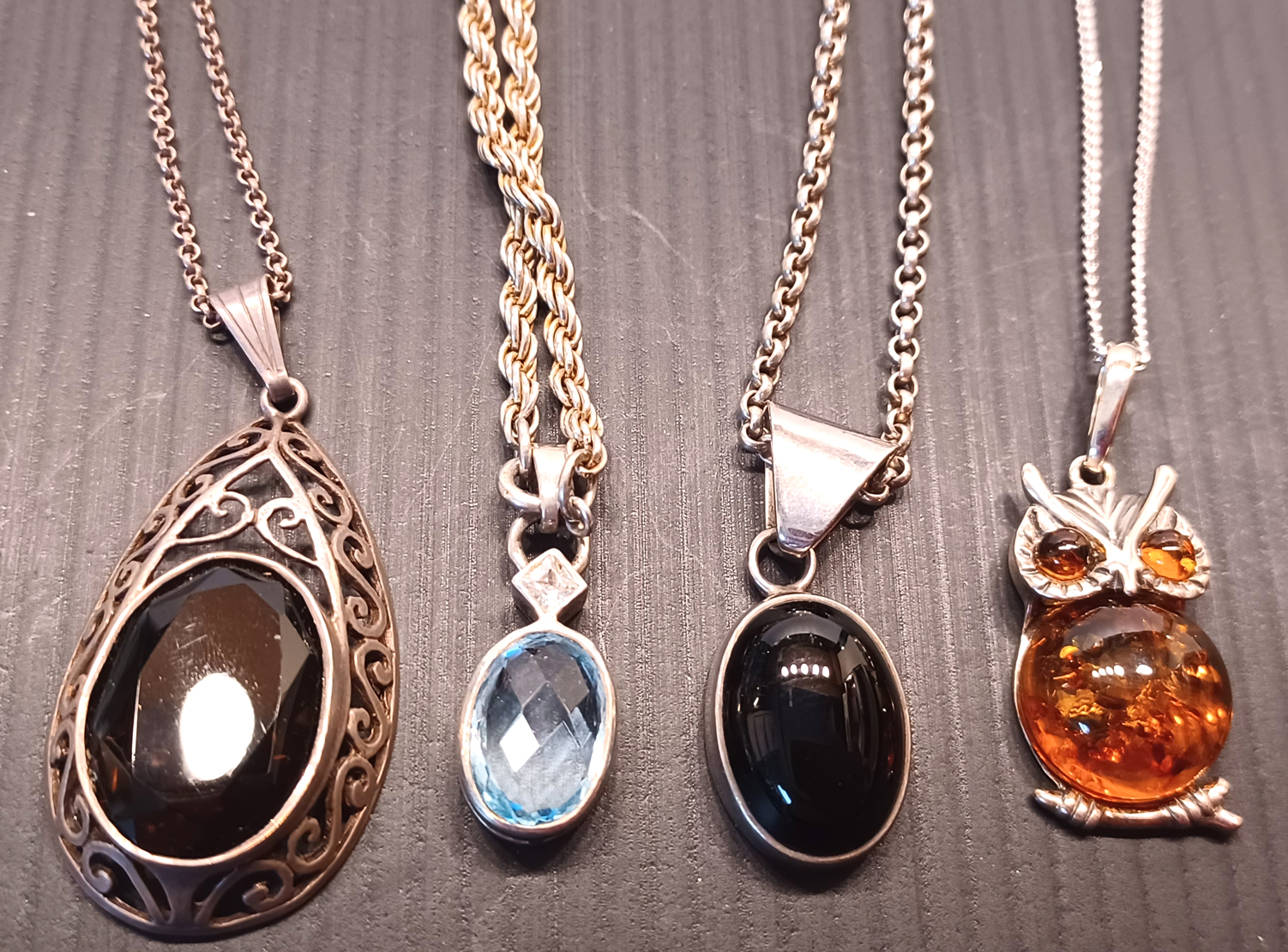 4 SILVER NECKLACES  INC BLUE TOPAZ, AMBER ETC. - Image 2 of 2