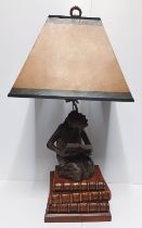 MAITLAND SMITH BRONZE TABLE LAMP WITH LADY SITTING ON BOOKS 20" TALL