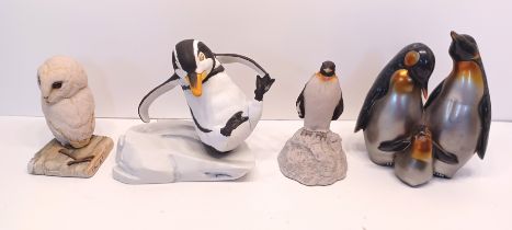 3 POTTERY PENGUINS AND AN OWL INC. FRANKLIN MINT