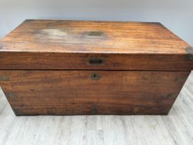 SOLID WOODEN CHEST WITH BRASS CORNER PLATES AND BRASS HANDLES 19" H X 16" D X 20" W