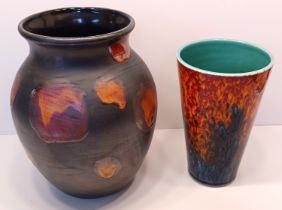 2 POOLE POTTERY VASES 'GALAXY' AND 'SEAFIRE' PATTERN TALLEST 10"
