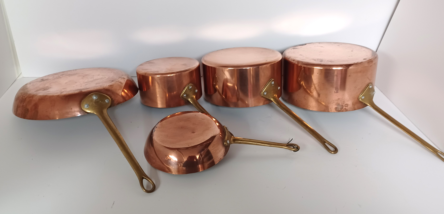 5 FRENCH LINED COPPER PANS