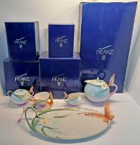 5 PIECES OF FRANZ PORCELAIN BUTTERFLY WITH ORIGINAL BOXES & INNERS.