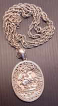 SILVER KNIGHT WARRIOR PENDANT 45MM X 33MM ON A SILVER 28" CHAIN 38g