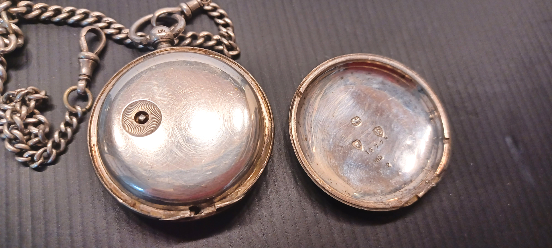 SILVER 1880 POCKET WATCH WITH AN ALBERT CHAIN 136g - Image 2 of 3