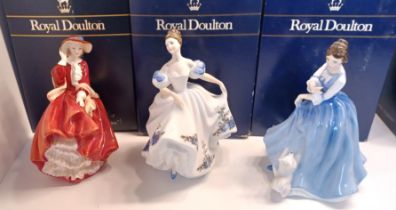 3 ROYAL DOULTON LADIES FIGURINES BOXED - HN 1834 TOP OF THE HILL, HN3263 BEATRICE AND HN3118 LORRAIN