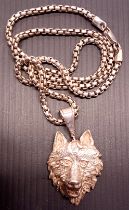 WOLF / FOX PENDANT 55MM X 30MM ON SILVER 22" CHAIN 57.7g