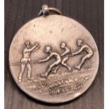 SILVER 1929 R.TC.D. TUG OF WAR MEDAL AWARDED TO B COY