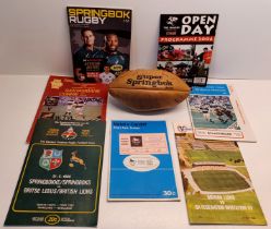 SOUTH AFRICA RUGBY SIGNED BALL, PROGRAMMES INC BRITISH LIONS & 1980 CURRIE CUP 1990