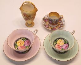 2 PARAGON CUPS AND SAUCERS A1255 AND A1322, ROYAL WORCESTER BRUSHWARE VASE, LIMOGES CUP AND SAUCER