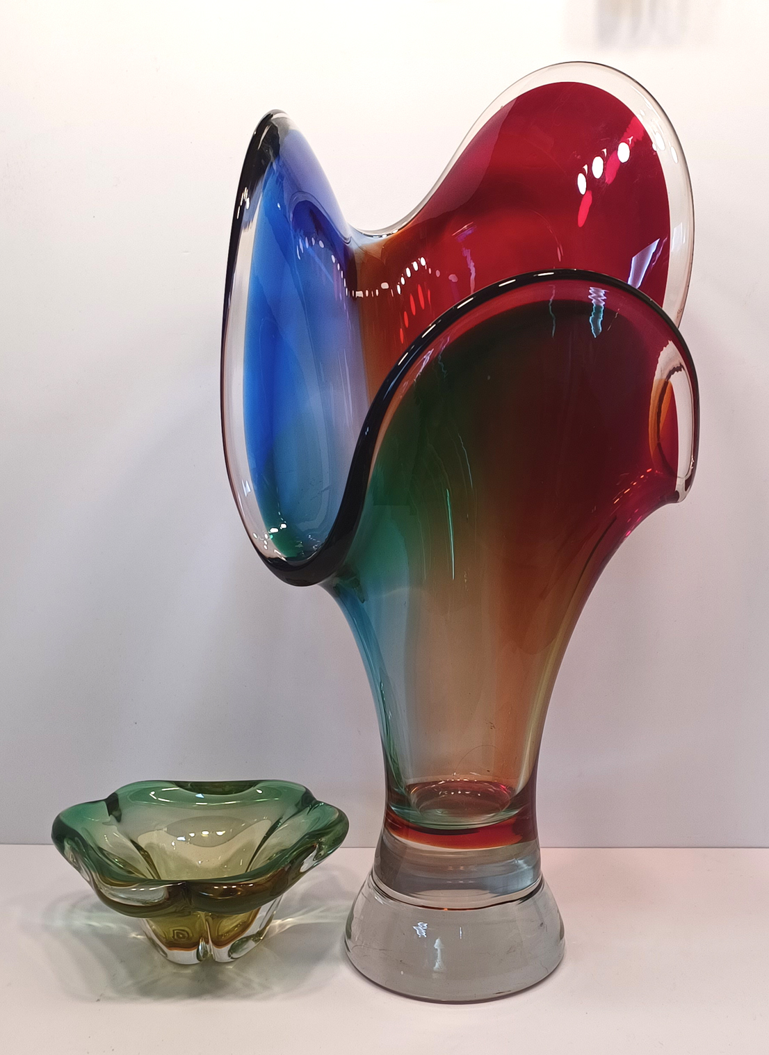 2 MURANO COLOURED ART GLASS 16" TALLEST 