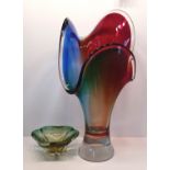 2 MURANO COLOURED ART GLASS 16" TALLEST 