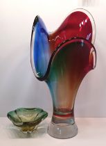 2 MURANO COLOURED ART GLASS 16" TALLEST