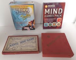 VINTAGE BOARD GAMES MURDER MYSTERY, MENSA, JELLICOE NAVAL WAR GAME, KING HIGH