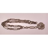 SILVER ALBERT WATCH CHAIN WITH FOB 42.9g